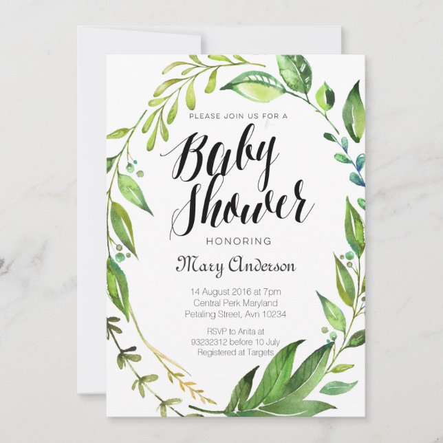 Invitation au Baby shower botanique de Whimsical (Devant)
