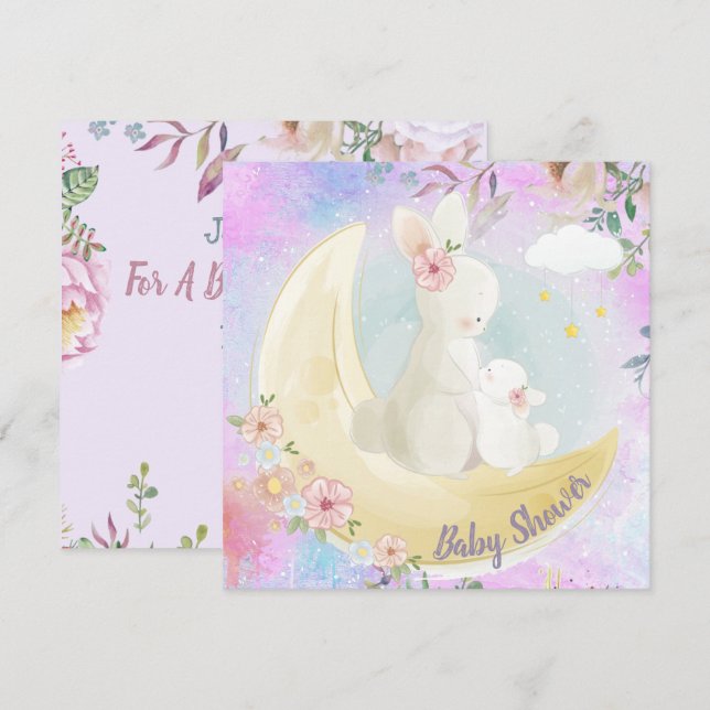 Invitation au Baby shower Bunny (Devant / Derrière)
