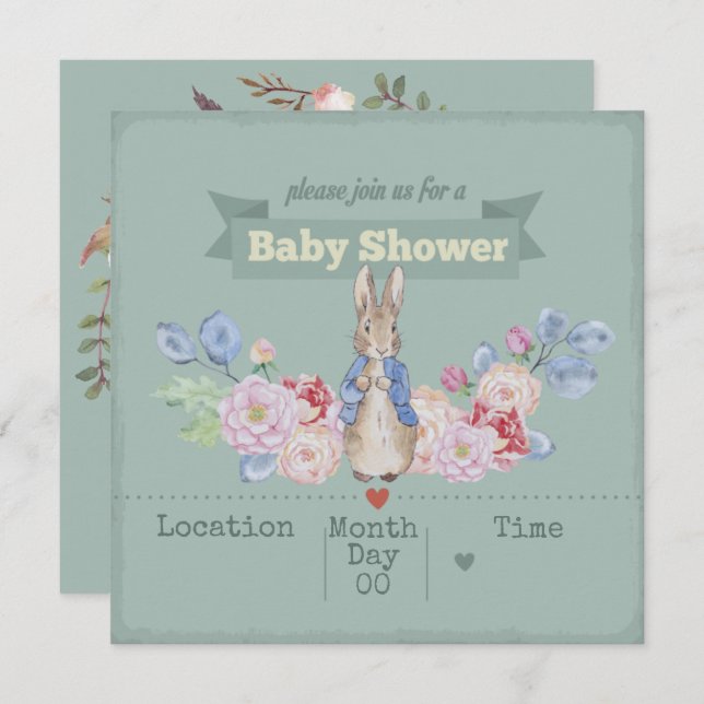 Invitation au Baby shower Bunny (Devant / Derrière)