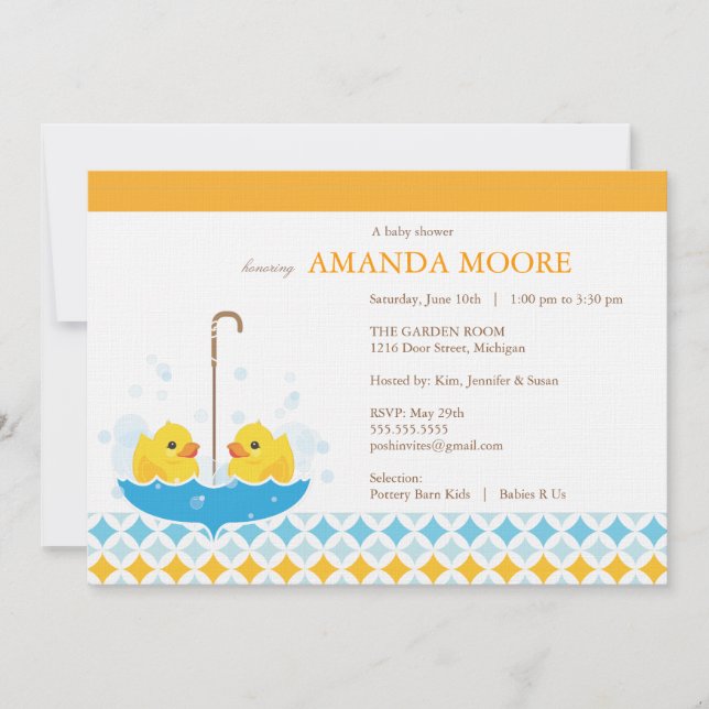Invitation au Baby shower canard en caoutchouc Twi (Devant)
