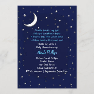 Invitation au Baby shower céleste Blue Moon & Star