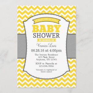 Invitation au Baby shower Chevron gris jaune