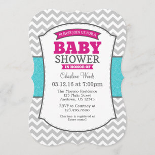 Invitation au Baby shower Chevron gris Turquoise r