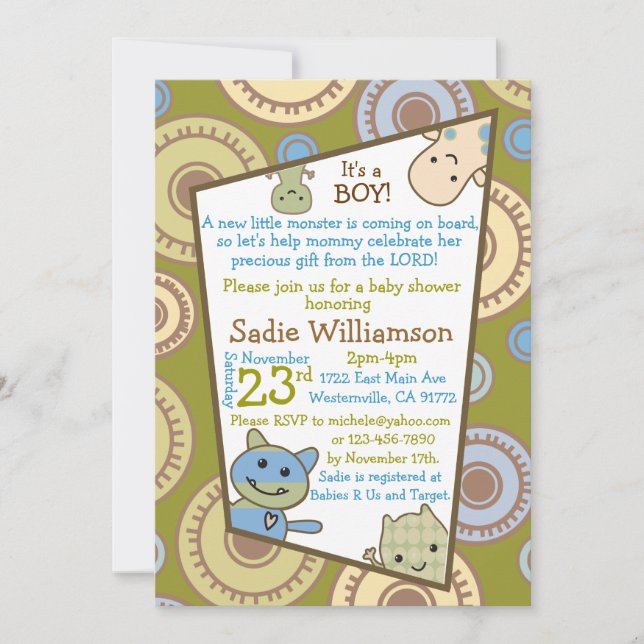 Invitation au Baby shower chrétien de Little Monst (Devant)