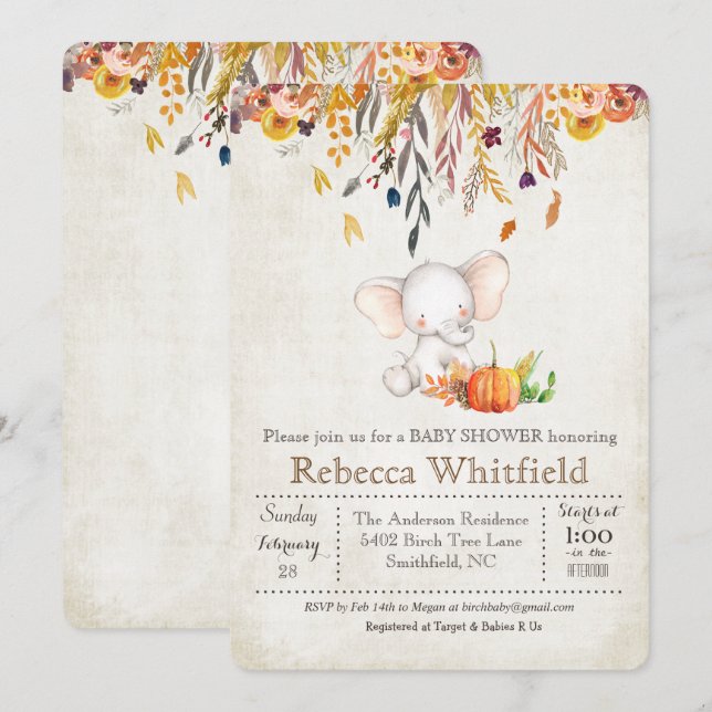 Invitation au Baby shower Citrouille d'automne de  (Devant / Derrière)