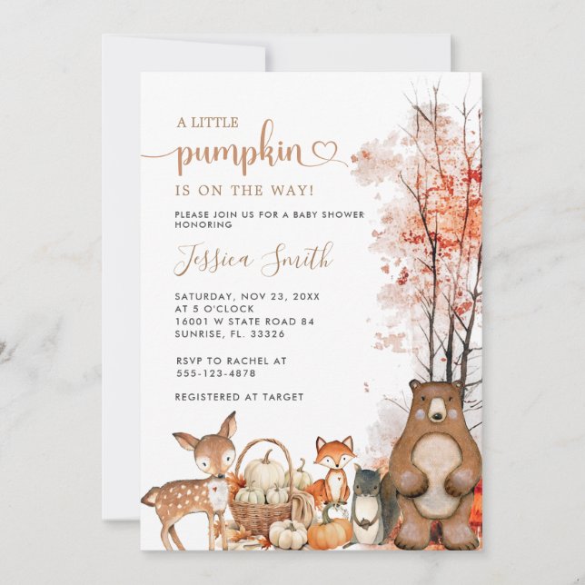 Invitation au Baby shower Citrouille de la petite  (Devant)