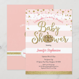 Invitation au baby shower citrouille rose et or