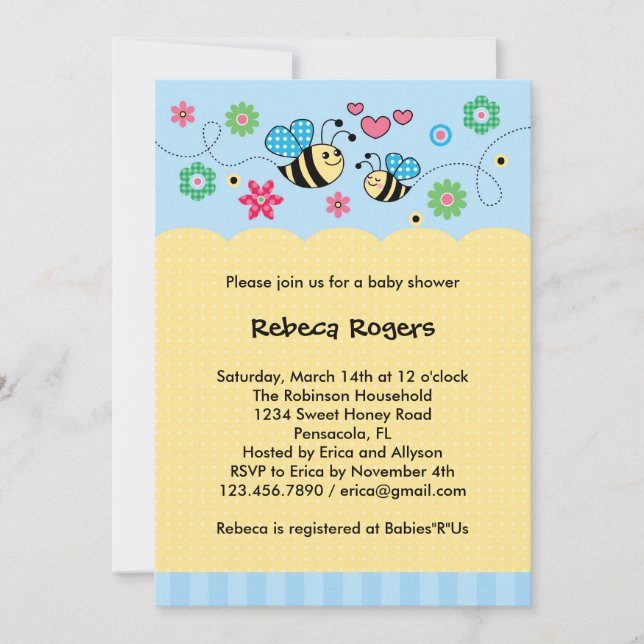 Invitation au Baby shower d'abeilles (Devant)