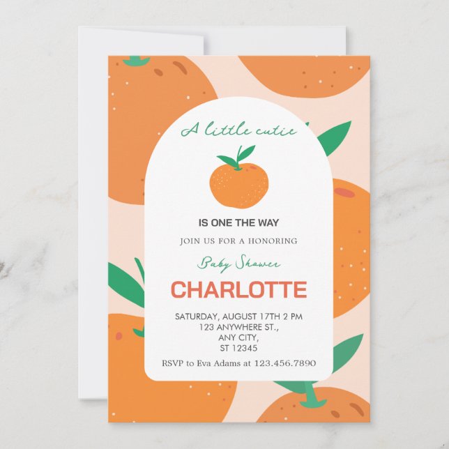 Invitation au Baby shower d'agrumes de Little Cuti (Devant)