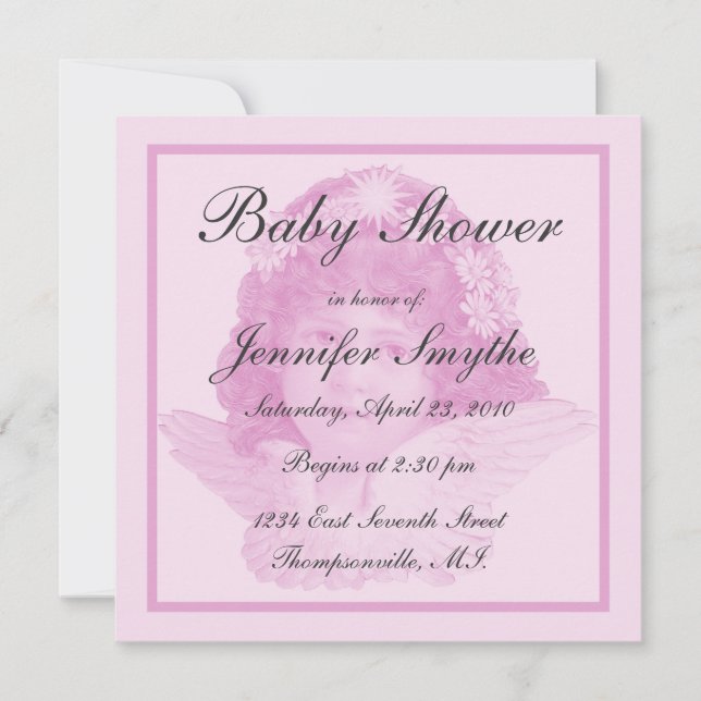 Invitation au Baby shower d'Angel de Victoria rose (Devant)