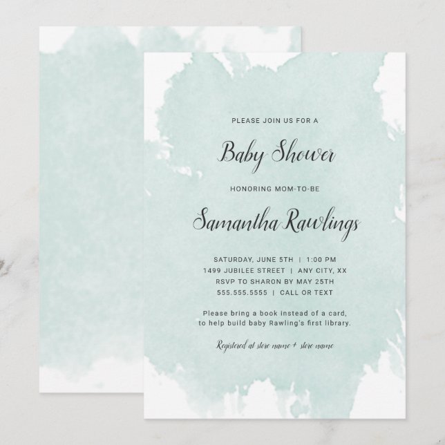 Invitation au Baby shower d'aquarelle de la Monnai (Devant / Derrière)