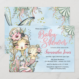 Invitation au Baby shower d'aquarelle de sirène