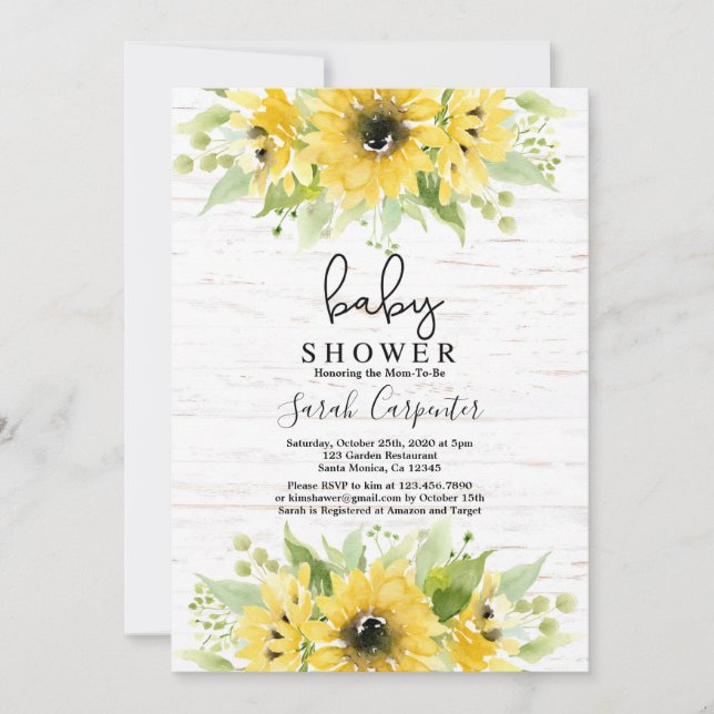 Invitation au Baby shower d'aquarelle de tournesol (Devant)