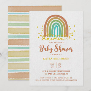 Invitation au Baby shower d'aquarelle Rainbow Boho