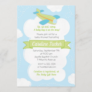 Invitation au Baby shower d'avion Retro Green