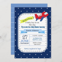 Invitation au Baby shower d'avion Rouge et Navy Bl
