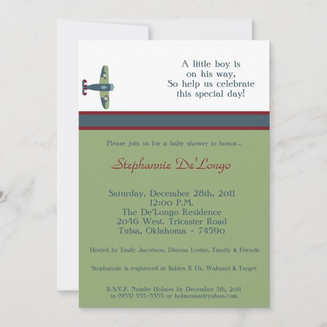 Invitation au Baby shower d'avion Vintage (Devant)
