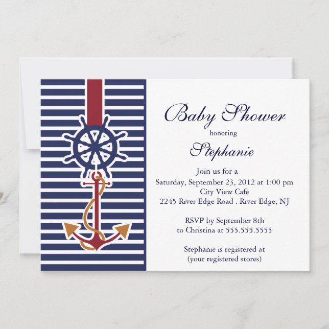 Invitation au Baby shower de Ancre nautique modern (Devant)