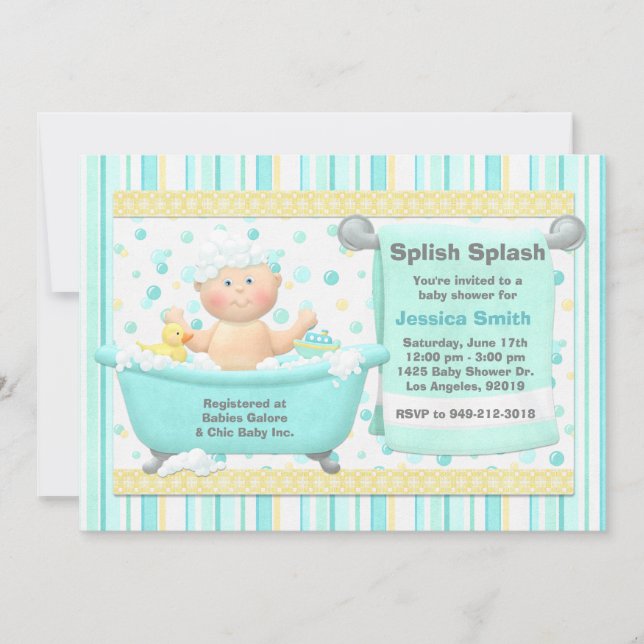 Invitation au Baby shower de bain à bulles (Devant)