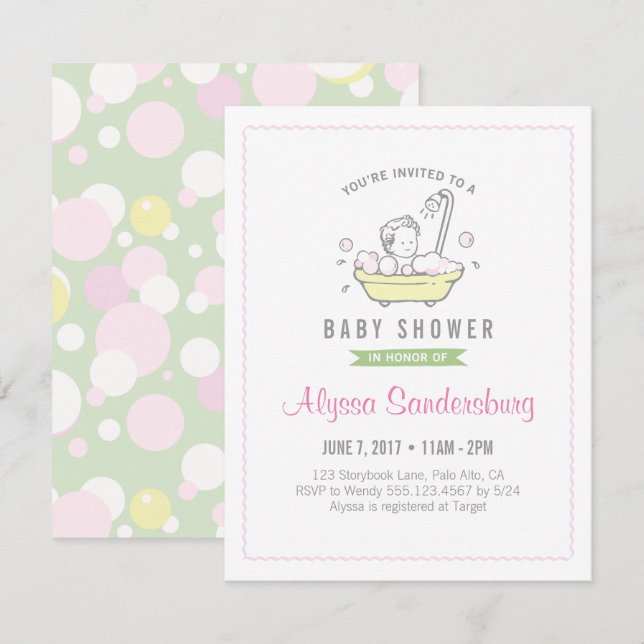 Invitation au Baby shower de bain de la bulle (Devant / Derrière)