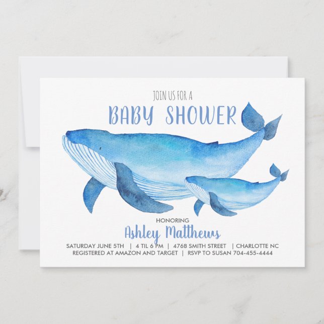 Invitation au baby shower de baleine (Devant)