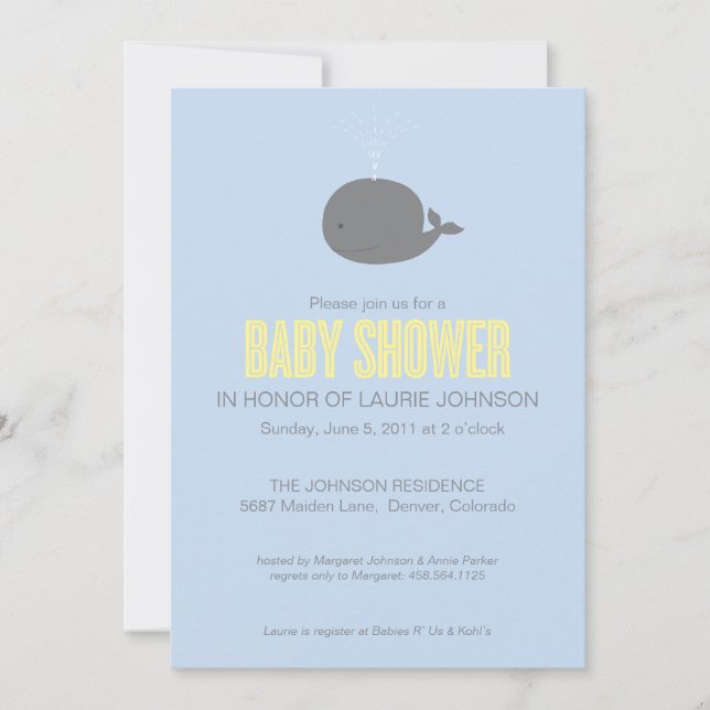 Invitation au Baby shower de baleine (Devant)