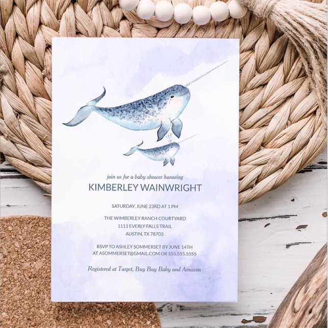 Invitation au Baby shower de baleines - Mer marine (Créateur téléchargé)