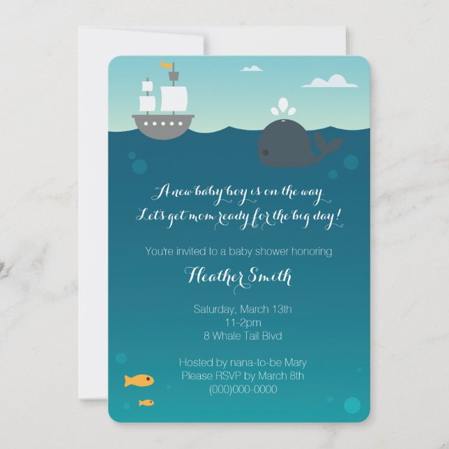 Invitation au Baby shower de baleines nautiques (Devant)