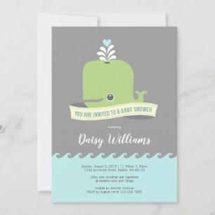 Invitation au Baby shower de baleines vertes