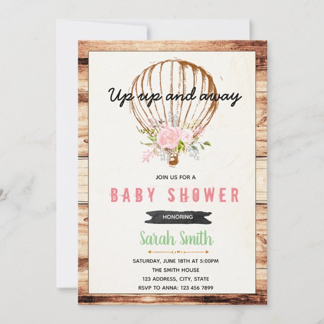 Invitation au baby shower de ballon aérien (Devant)