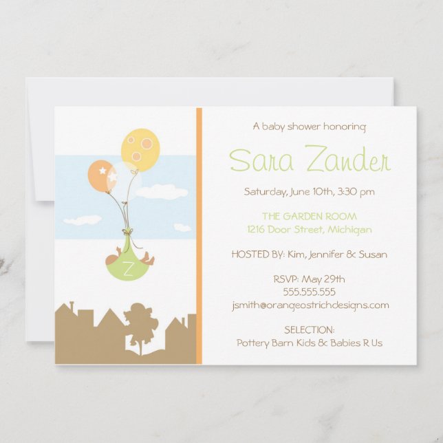 Invitation au Baby shower de ballon Monogramme (Devant)