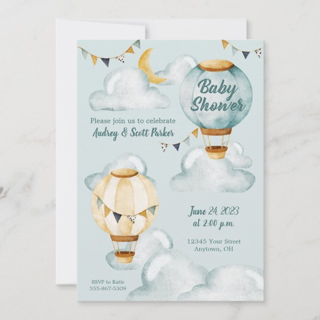 Invitation au Baby shower de ballon Whimsical Hot  (Devant)