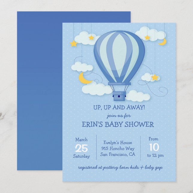 Invitation au Baby shower de ballons à air chaud (Devant / Derrière)