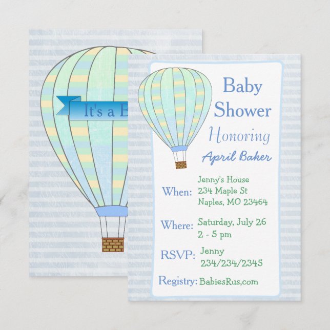 Invitation au Baby shower de ballons à air chaud (Devant / Derrière)
