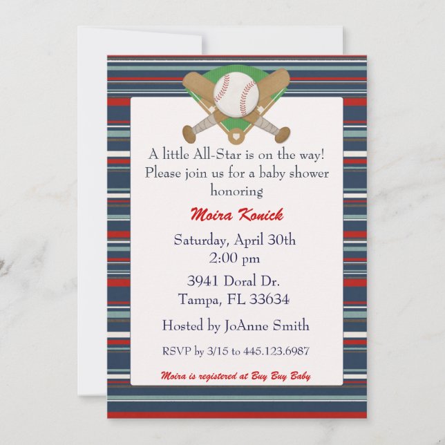 Invitation au baby shower de base-ball All Star (Devant)
