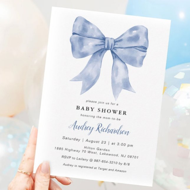 Invitation au Baby shower de Bleu Bow (Créateur téléchargé)