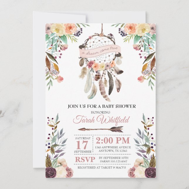Invitation au Baby shower de Boho Dream Catcher (Devant)