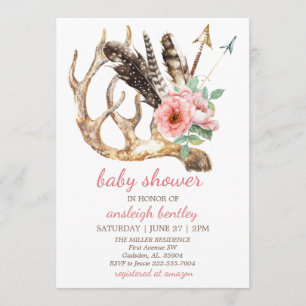 Invitation au Baby shower de Boho Floral et Antler