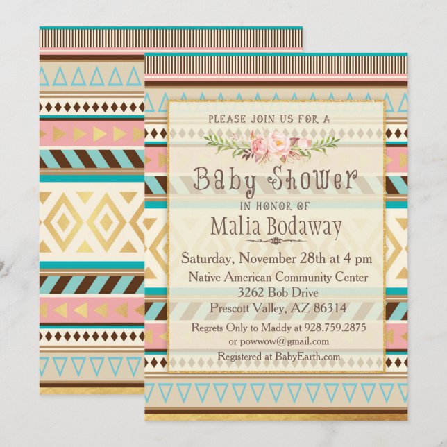 Invitation au Baby shower de Boho Tribal (Devant / Derrière)