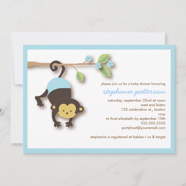 Invitation au Baby shower de bonbons de singe mode (Devant)