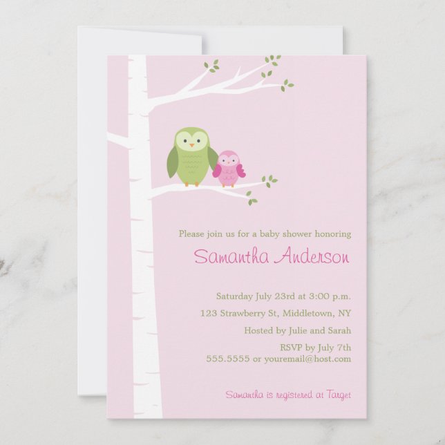 Invitation au Baby shower de bouleau d'Owl moderne (Devant)