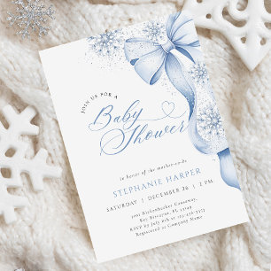 Invitation au Baby shower de Bow bleu d'hiver