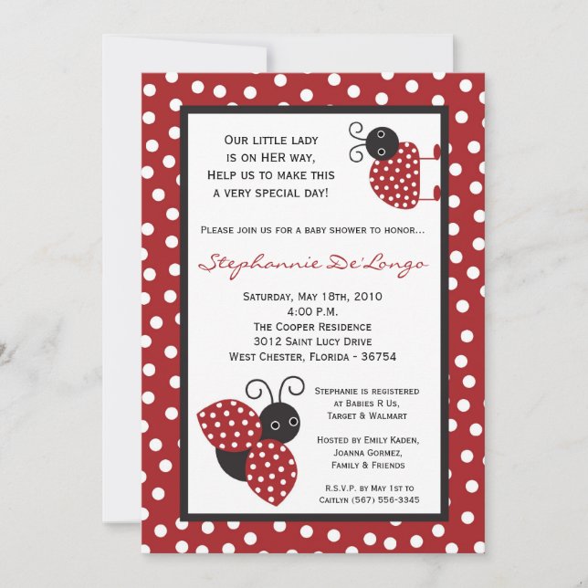 Invitation au Baby shower de bugs Red Crimson Lady (Devant)