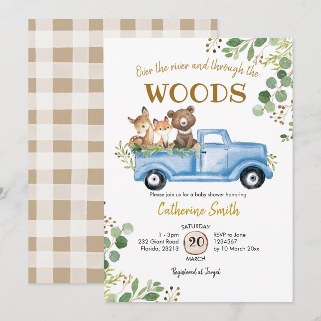 Invitation au Baby shower de camion Woodland (Devant / Derrière)