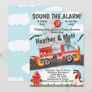Invitation au Baby shower de camions à feu, Invita
