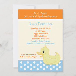 Invitation au Baby shower de canard à canard jaune