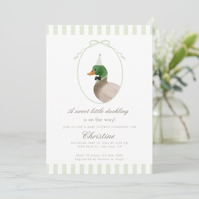 invitation au baby shower de canard de colard vert (Debout devant)