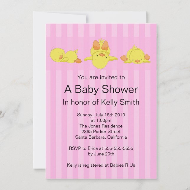 Invitation au Baby shower de canard jaune (Devant)