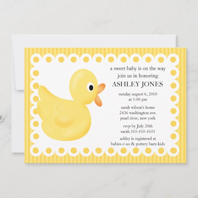Invitation au Baby shower de canard jaune (Devant)