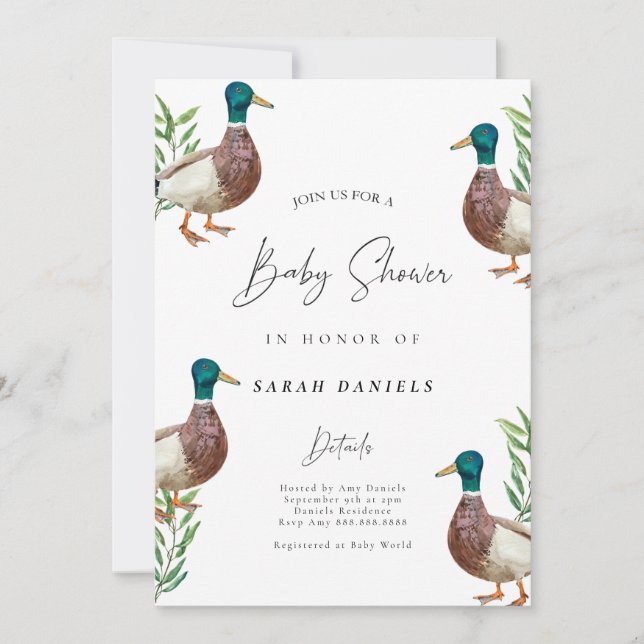 Invitation au Baby shower de canard mou - Neutre s (Devant)